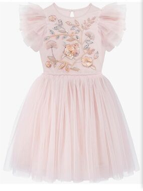 Embellished Pink Tulle Party Dress for Girls